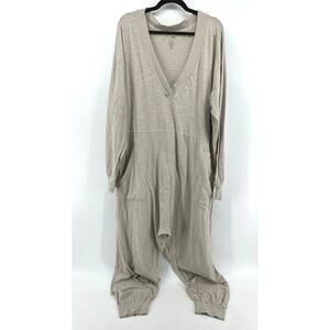 Natural Life Johnnie Cotton Knit Drop-Crotch Jumpsuit Size M Oatmeal Beige